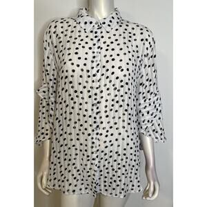 Chico's Black & White Polka Dot Blouse Top 3 XL Flutter Sleeves